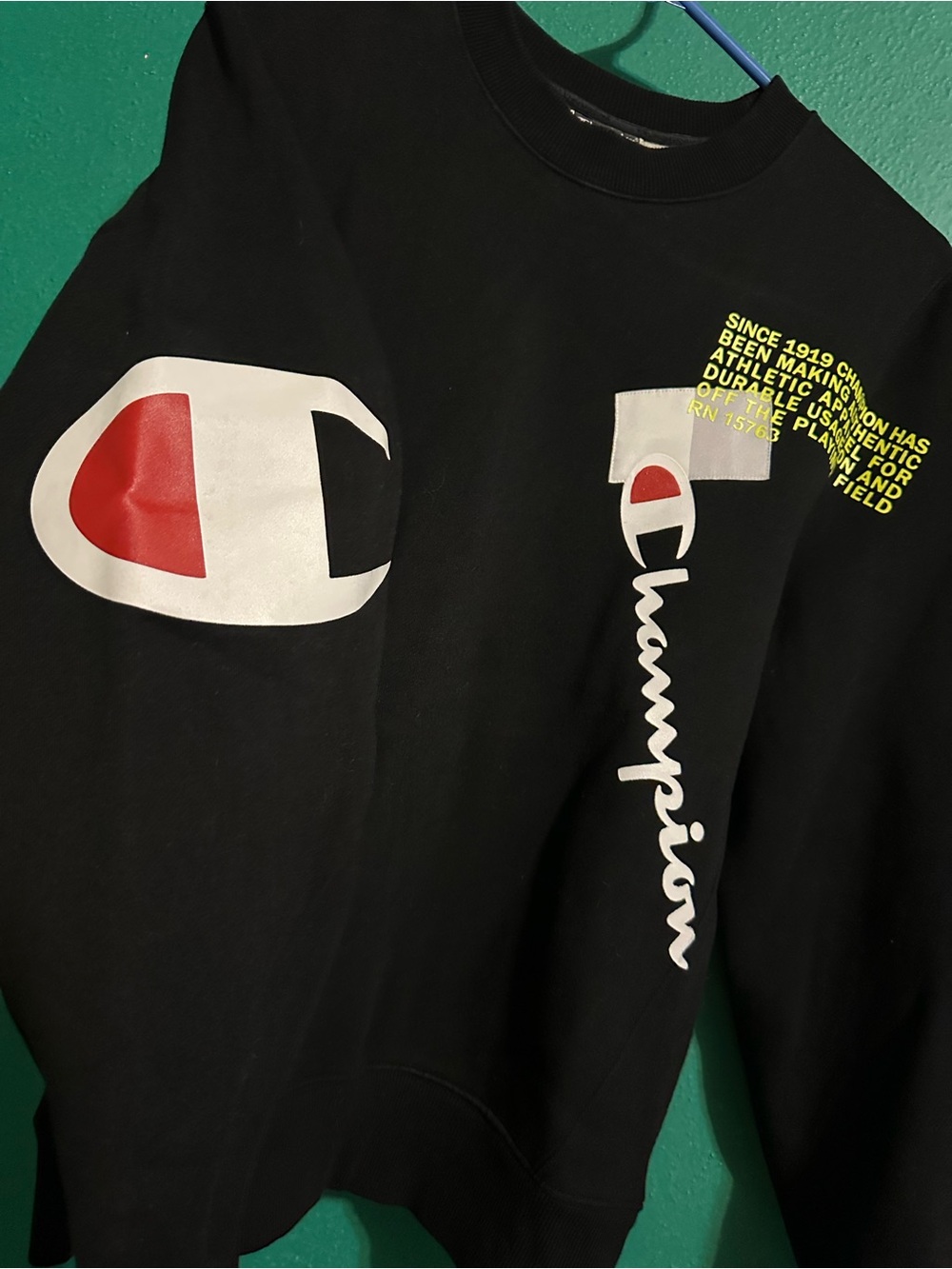 Champion Black Crewneck Sweatshirt with White & Red Logos